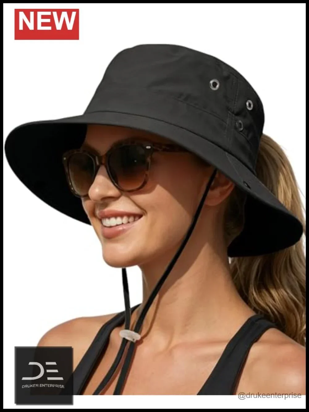 Wide Brim Sun Hat with Ponytail Hole, Foldable Bucket Hat for Beach Hiking